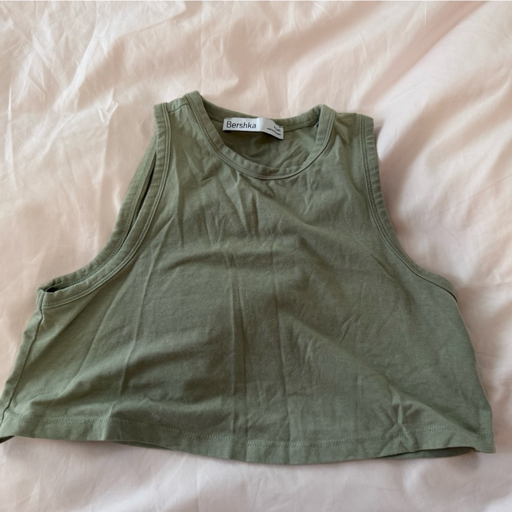 Bershka Green Cropped Tank Top